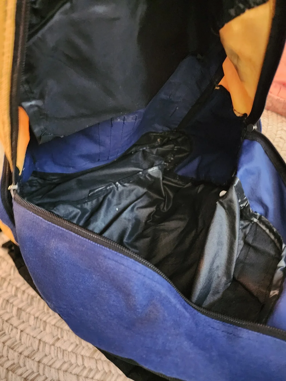 Y2k 90s TMS Blue and‎ Yellow Colorblock Backpack Multiple Pockets